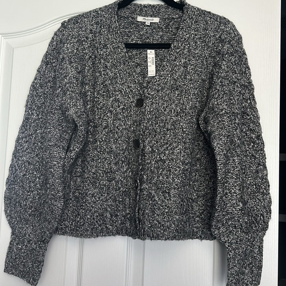 Cable V neck Gray Cardigan Sweater NWT - Picture 5 of 5
